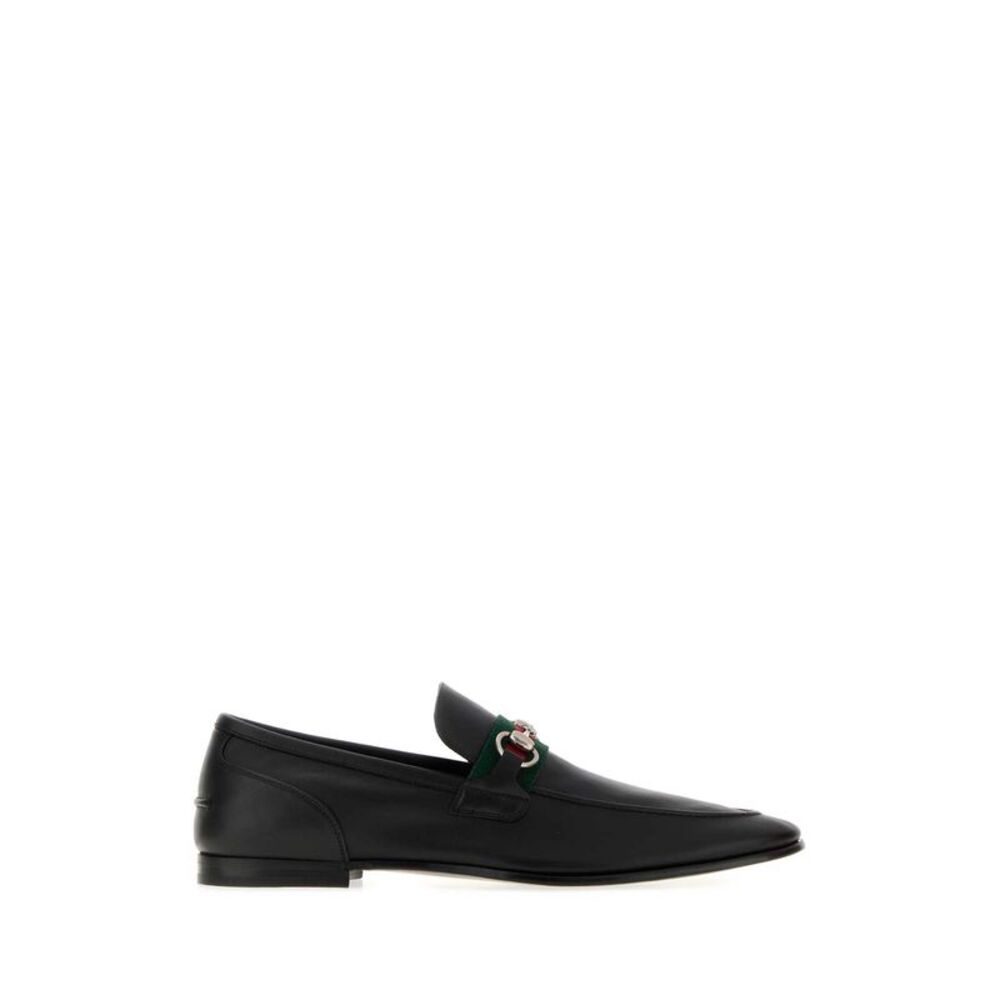 Gucci Men Black Leather Gucci Como Loafers